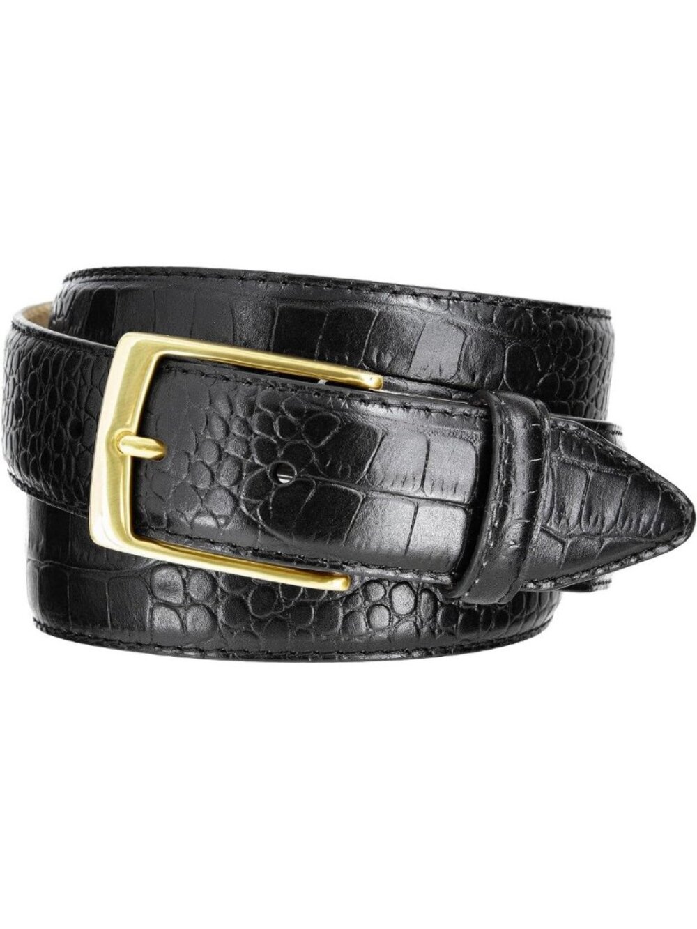 Stylish Full-Grain Leather Dress Belt with Solid Brass Gold Buckle - 1-3/8" or